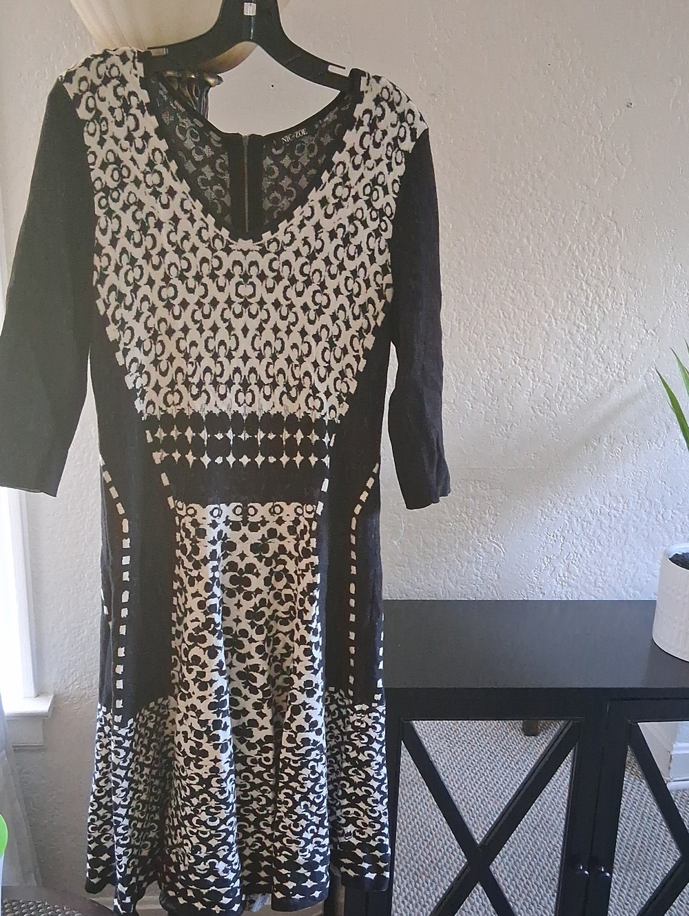 NIC+ZOE Black and White Patterned Midi Dress